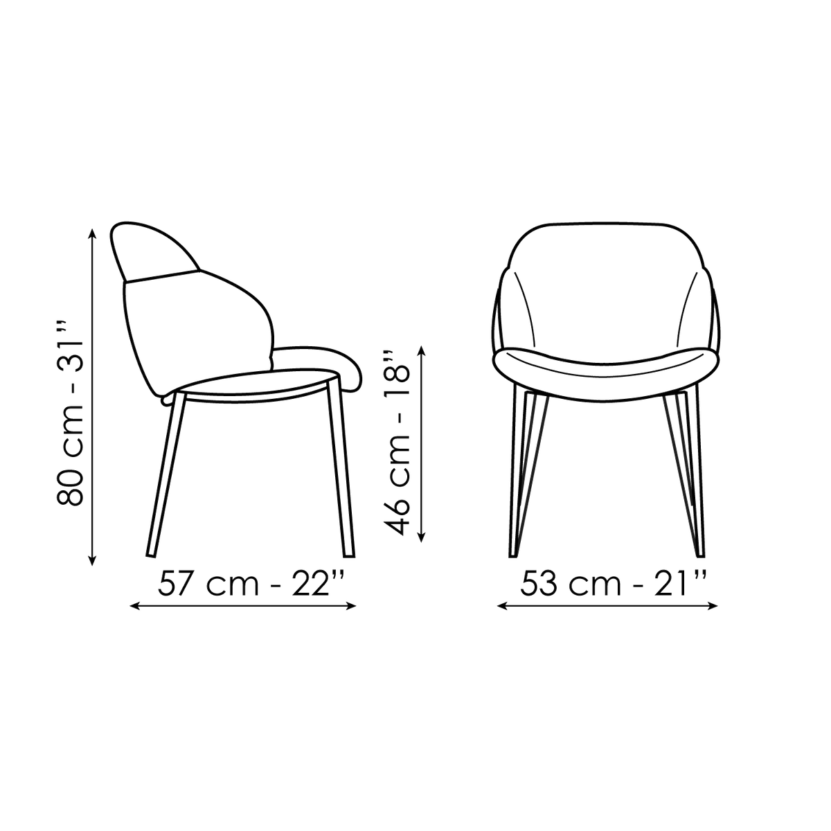 Bonaldo My way Chair — manufacturer model and dimension drawing