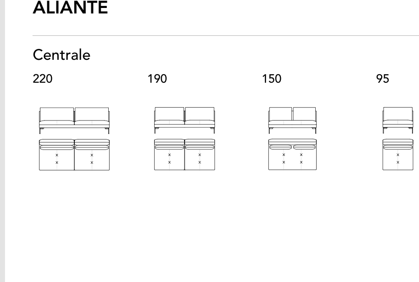 Bonaldo Aliante — Central Sofa Module — manufacturer component/size drawing