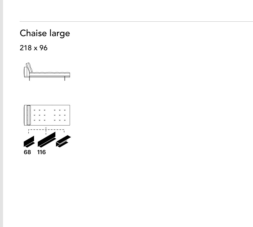 Bonaldo Maximilian — Wide Chaise Module — manufacturer component/size drawing