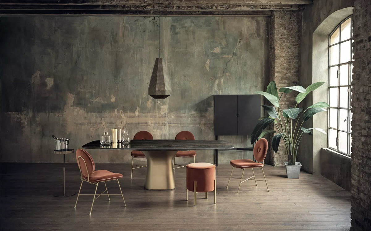 Bontempi Podium Dining Table — manufacturer photograph; PODIUM_52-17PC004_CM005_PENELOPE_34-04M325_TVE06_TVE06_MADISON_15-50CSM055_C185S_LIFT_08-39M328_C152_PANDORA_56-08M328