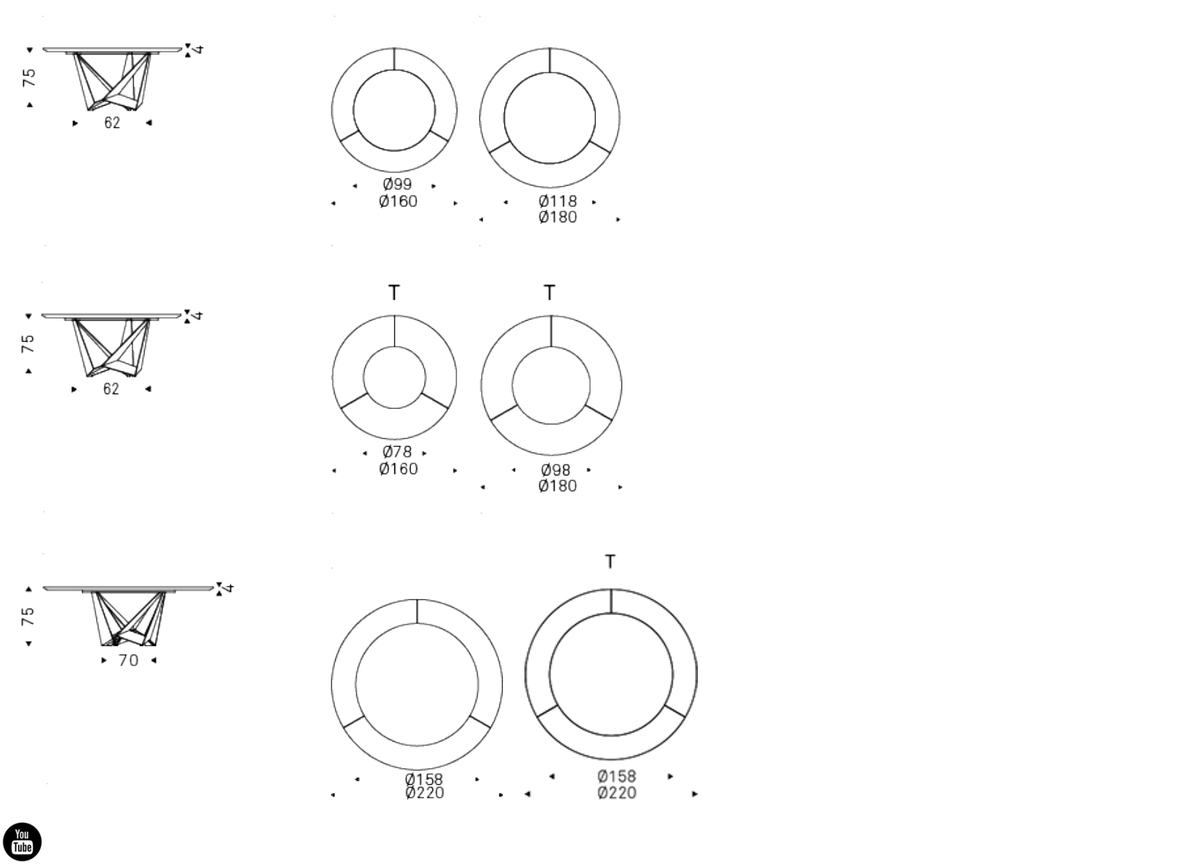 Cattelan Italia Table SKORPIO Ker-Wood Round - dimensions