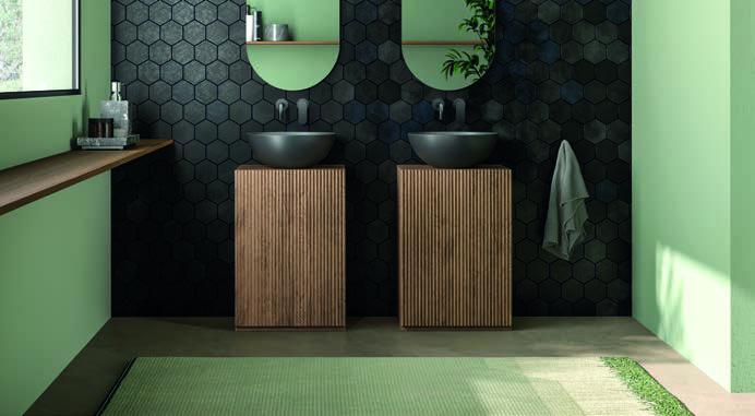 Devina Nais Tower bathroom cabinets with fluted fronts in a room setting