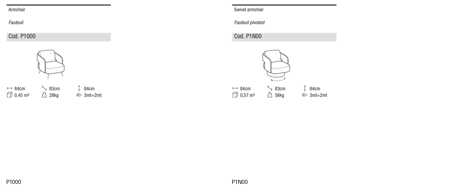 Ditre Italia 356 Armchair — manufacturer article drawings and dimensions
