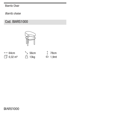 Ditre Italia Biarritz chair — manufacturer article drawings and dimensions