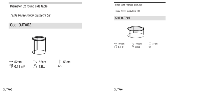 Ditre Italia Monolith coffee tables outdoor — manufacturer article drawings and dimensions