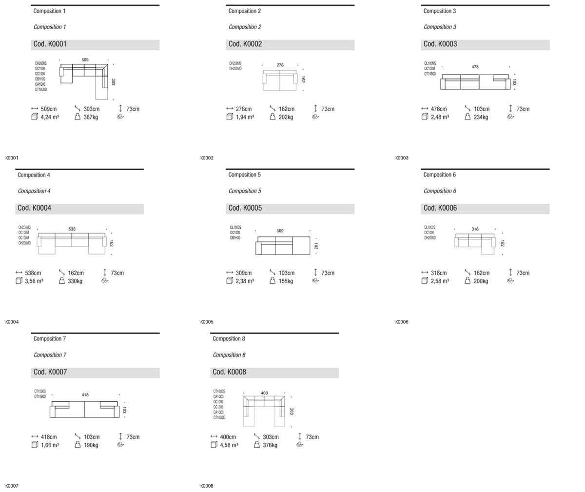 Ditre Italia Tao Outdoor compositions — manufacturer article drawings and dimensions