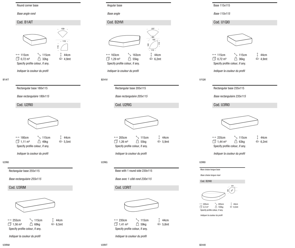 Ditre Italia Isla slim bases and backrests — manufacturer article drawings and dimensions