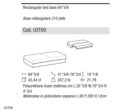 Ditre Italia Sanders sofa bed — manufacturer article drawings and dimensions