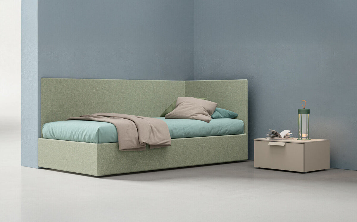 Zalf upholstered storage bed for corner — official manufacturer photograph