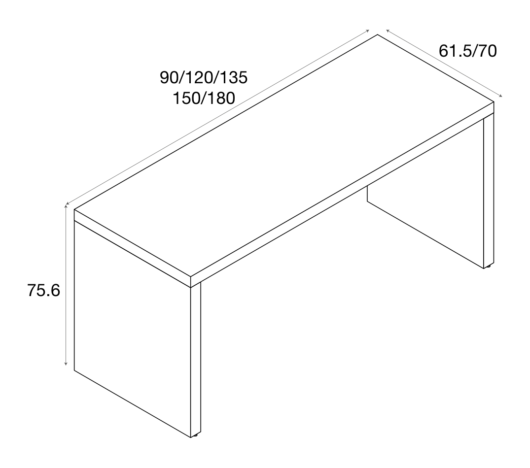 Zalf desk with legs Th. 5 cm — official manufacturer technical illustration