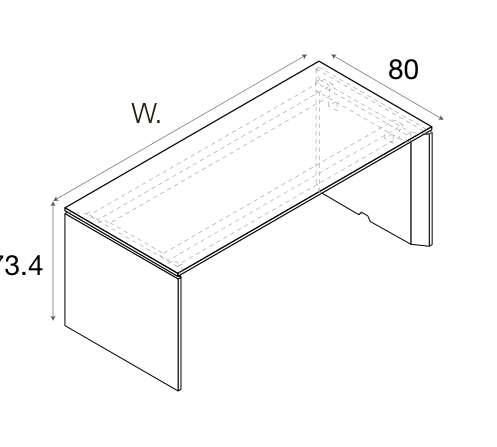 Zalf office desk P03 full legs — official manufacturer technical illustration