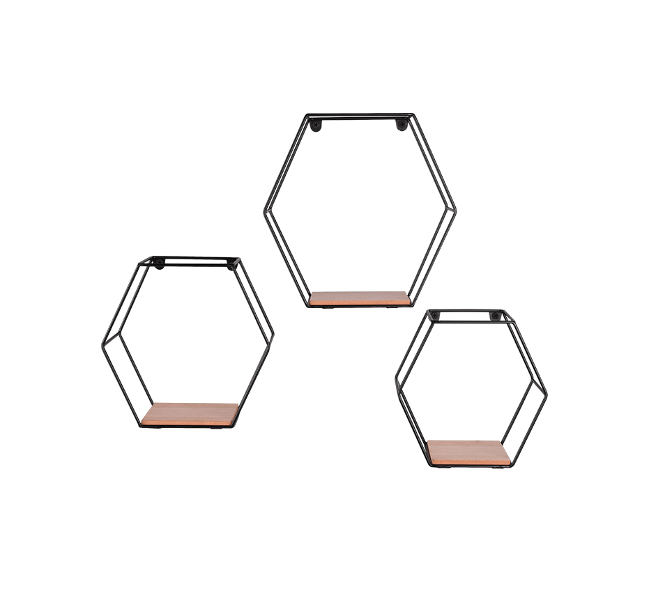 Sarah wall shelves 3-pack black/wood — 1510102