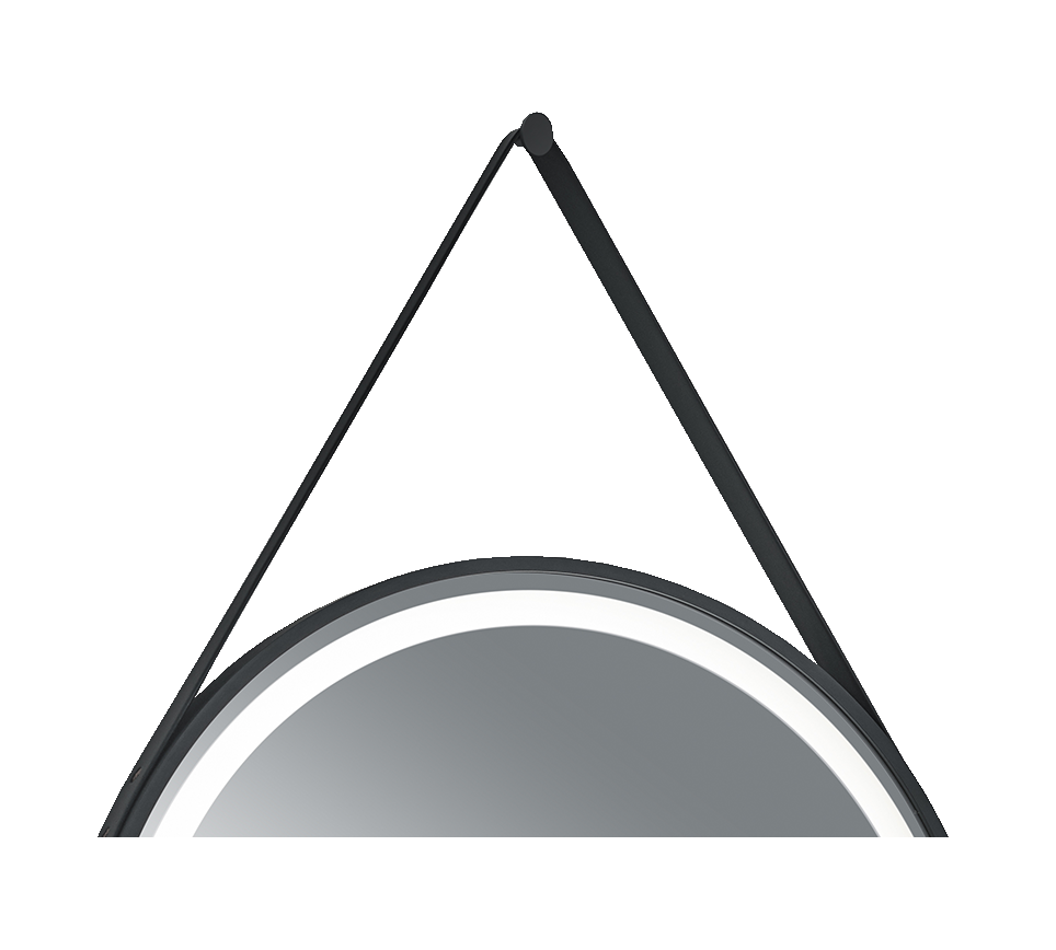 Fine mirror 60 cm with LED-light and leather strap black IP44