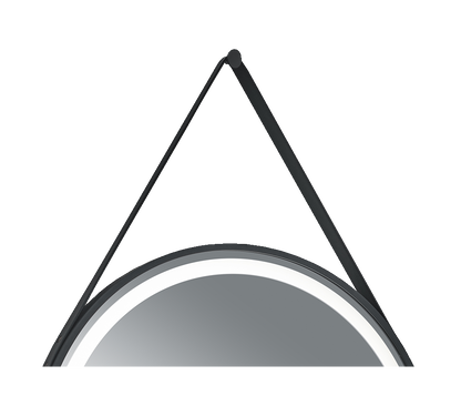 Fine mirror 60 cm with LED-light and leather strap black IP44