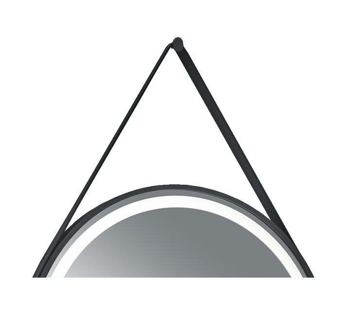 Fine mirror 60 cm with LED-light and leather strap black IP44