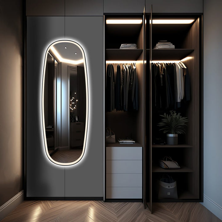Diana mirror 60 x 160 cm black with LED-light IP44