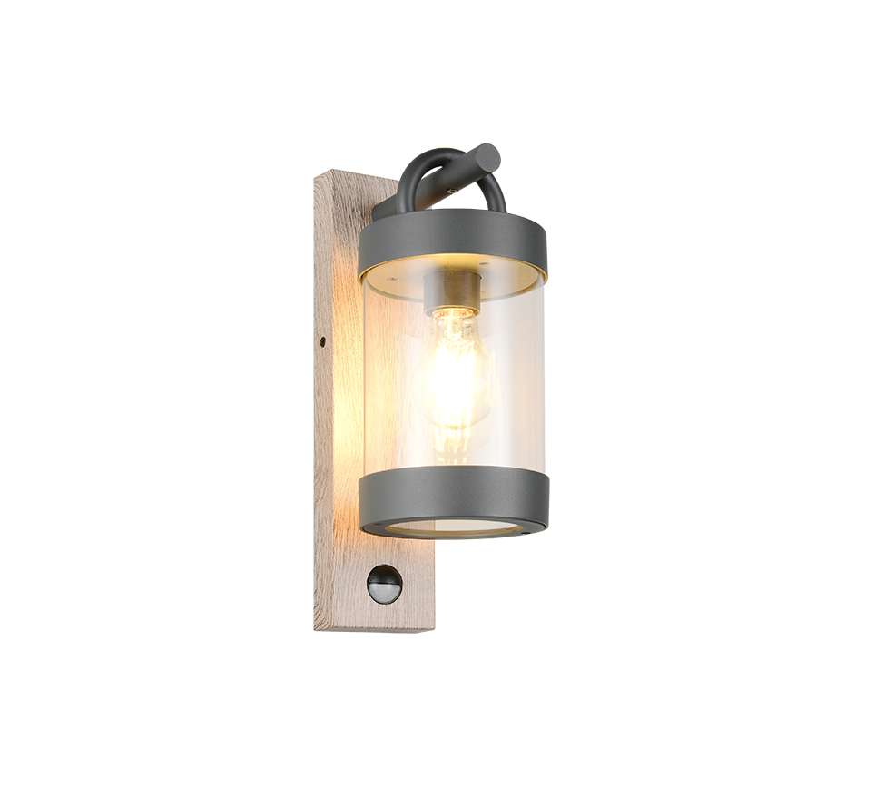 Sambesi wall lamp E27 anthracite/wood motion sensor — 204169135