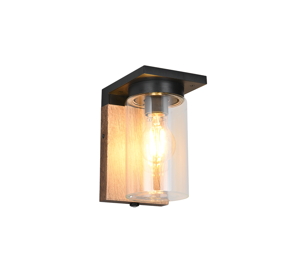 Ardila wall lamp E27 wood/matt black dusk sensor — 211660135
