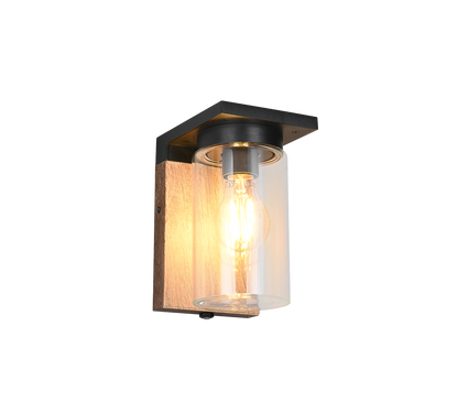Ardila wall lamp E27 wood/matt black dusk sensor — 211660135