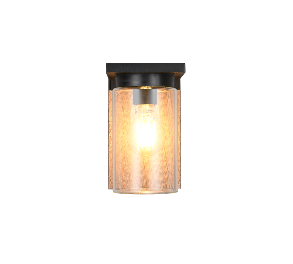 Ardila wall lamp E27 wood/matt black dusk sensor — 211660135
