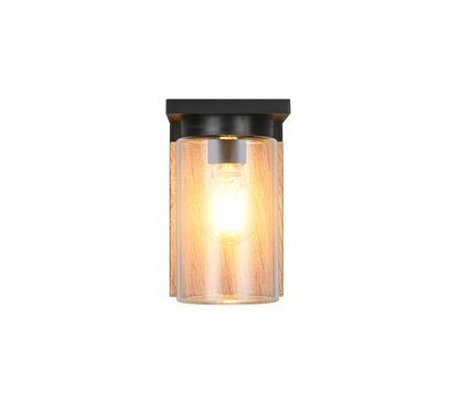 Ardila wall lamp E27 wood/matt black dusk sensor — 211660135