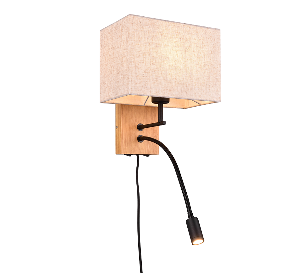 Nilam wall lamp with reading light 25 cm LED + E27 natural wood — 212870236