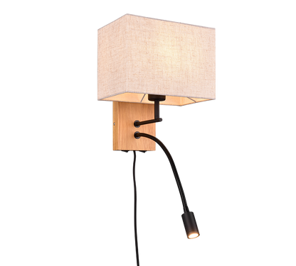 Nilam wall lamp with reading light 25 cm LED + E27 natural wood — 212870236