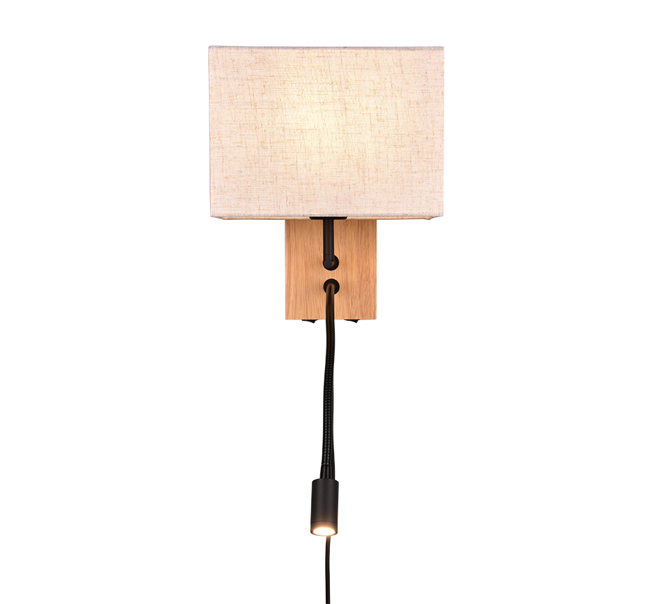 Nilam wall lamp with reading light 25 cm LED + E27 natural wood — 212870236