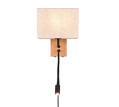 Nilam wall lamp with reading light 25 cm LED + E27 natural wood — 212870236