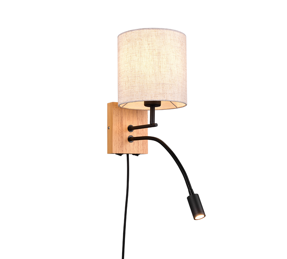 Nilam wall lamp with reading light 18 cm LED + E27 natural wood — 212879236
