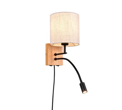Nilam wall lamp with reading light 18 cm LED + E27 natural wood — 212879236