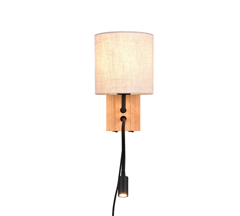 Nilam wall lamp with reading light 18 cm LED + E27 natural wood — 212879236