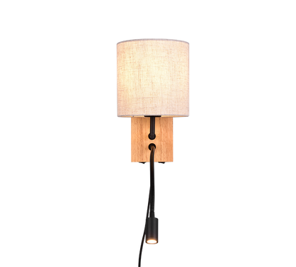 Nilam wall lamp with reading light 18 cm LED + E27 natural wood — 212879236