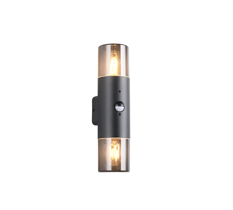 Hoosic wall lamp 2-pc E27 matt black motion sensor — 222260232