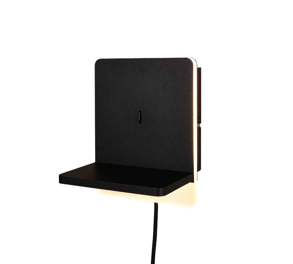 Fairfield LED wall lamp matt black with charging station — 248670132