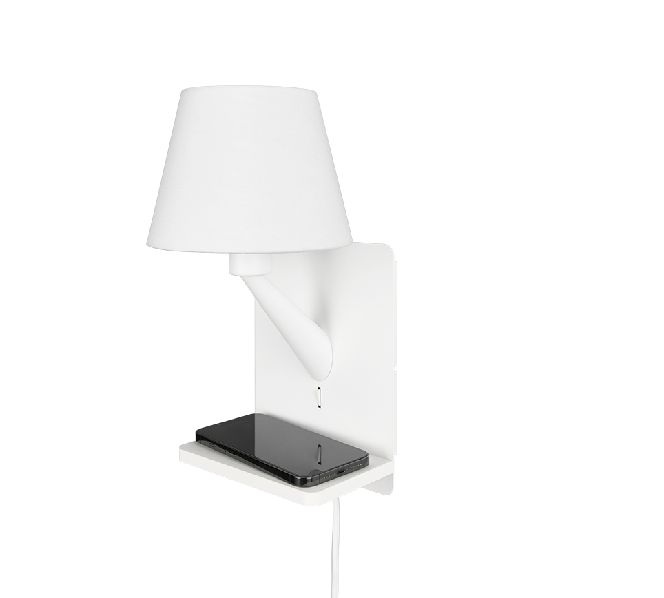 Comfort wall lamp E14 matt white with charging station — 262670131