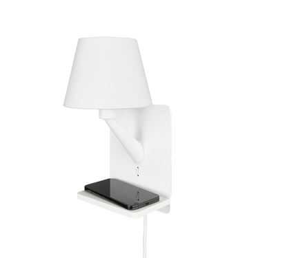 Comfort wall lamp E14 matt white with charging station — 262670131