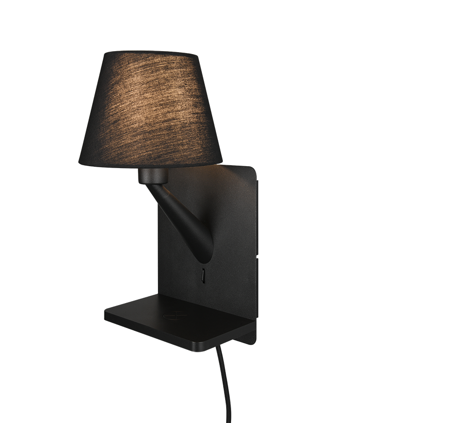 Comfort wall lamp E14 matt black with charging station — 262670132