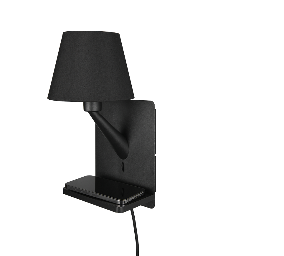 Comfort wall lamp E14 matt black with charging station — 262670132