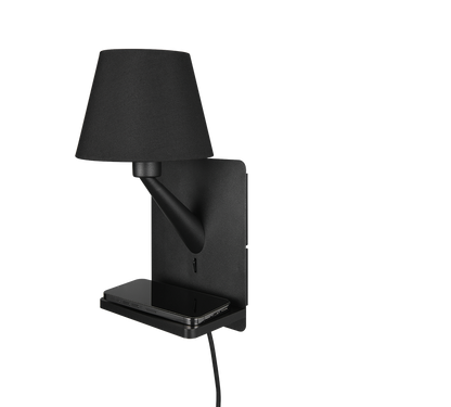 Comfort wall lamp E14 matt black with charging station — 262670132
