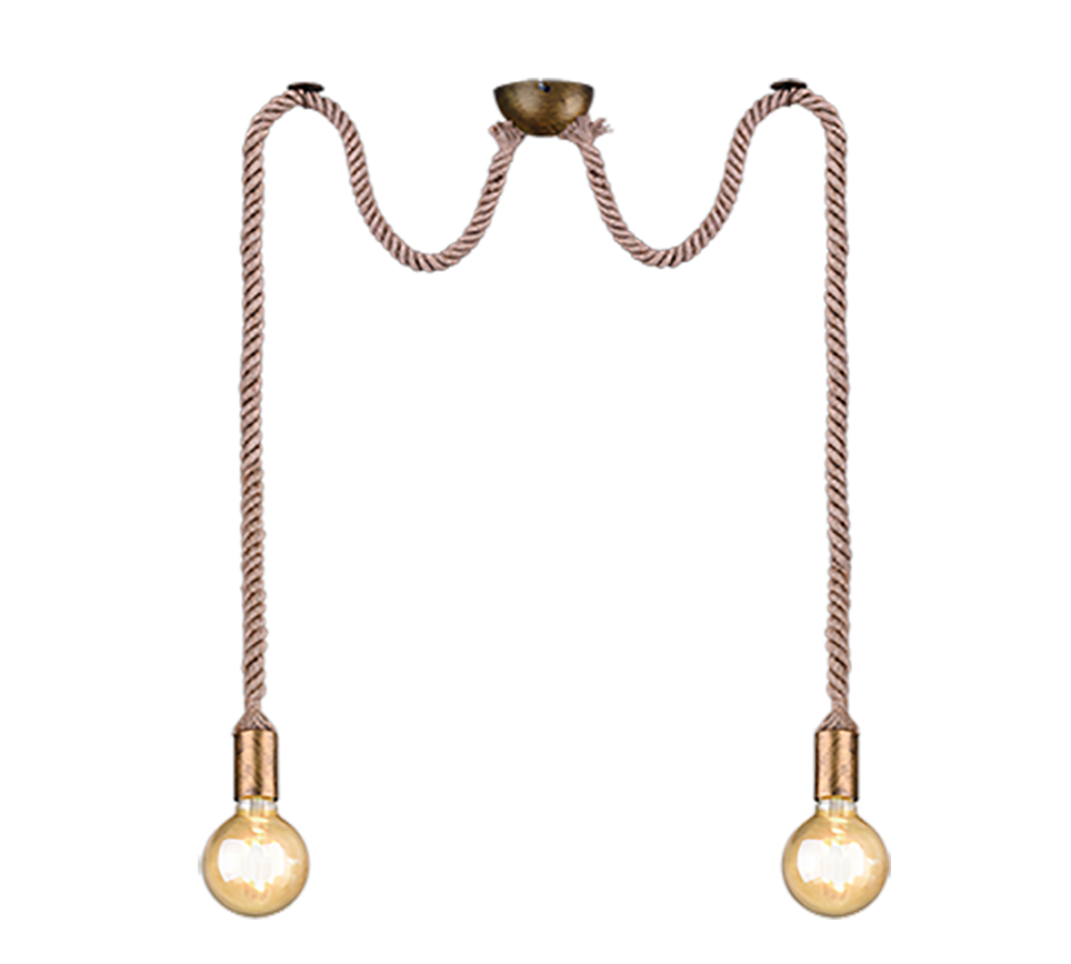 Rope pendant 2-pc E27 antique brass — 310100204