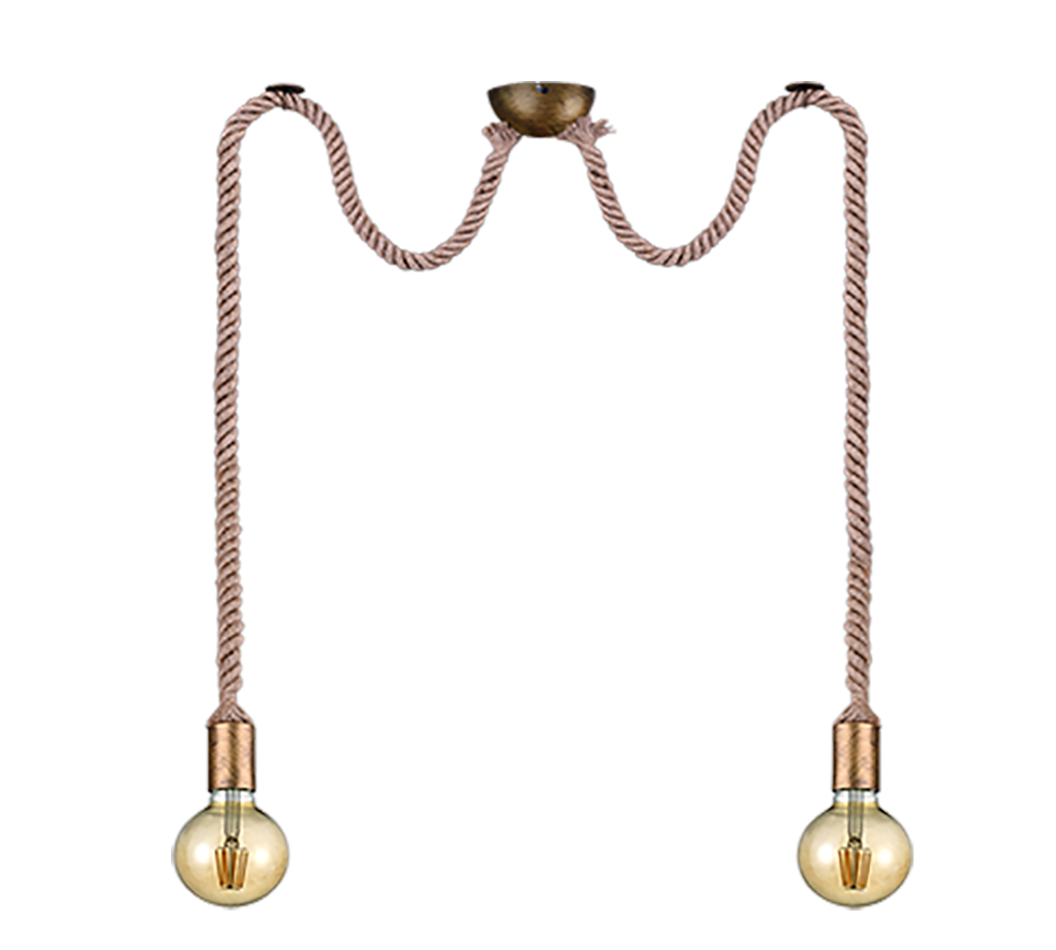 Rope pendant 2-pc E27 antique brass — 310100204