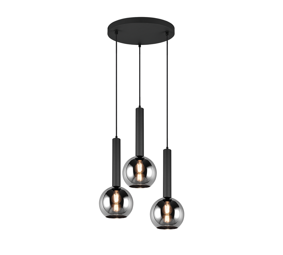 Clayton pendant 3-pc E27 matt black — 310390332