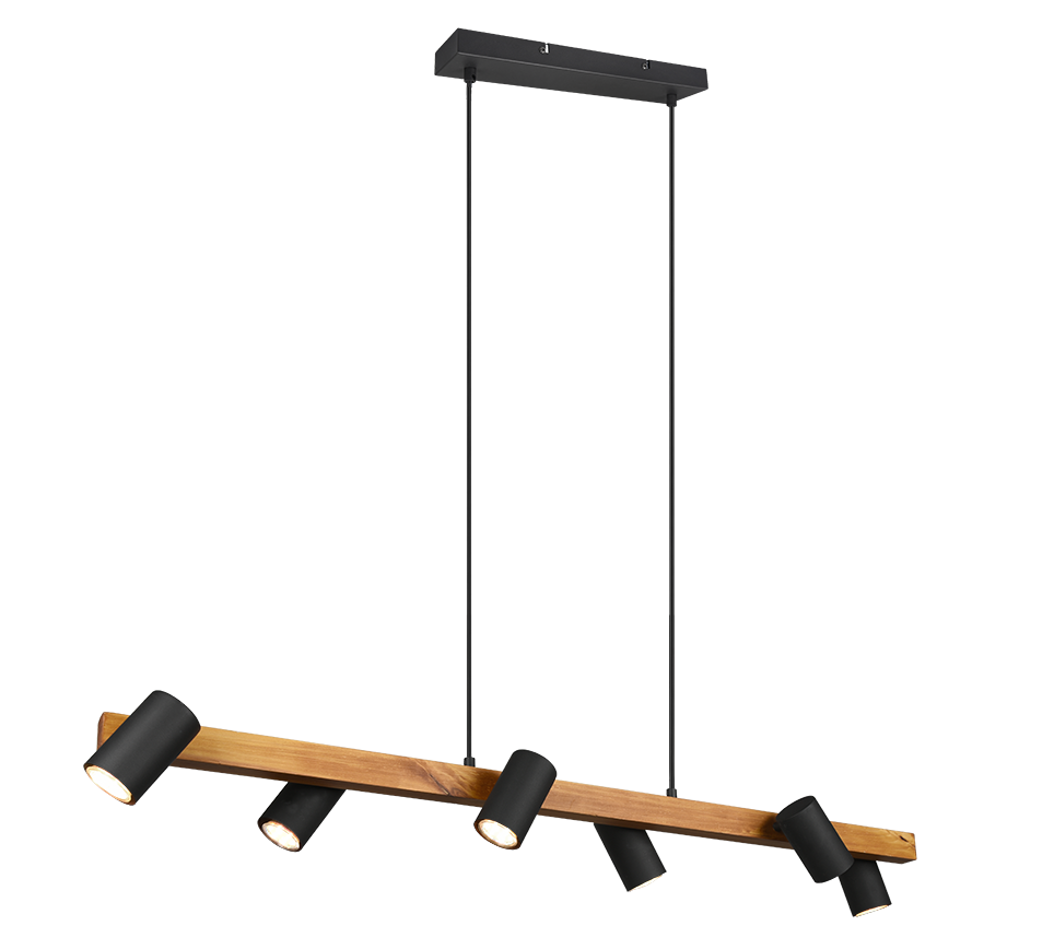 Marley pendant 6-pc 115 cm GU10 matt black/wood — 312490632