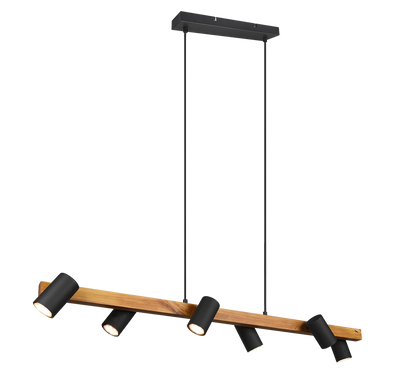 Marley pendant 6-pc 115 cm GU10 matt black/wood — 312490632