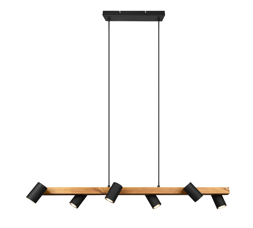 Marley pendant 6-pc 115 cm GU10 matt black/wood — 312490632