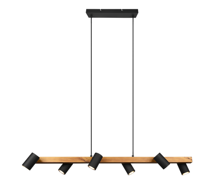 Marley pendant 6-pc 115 cm GU10 matt black/wood — 312490632