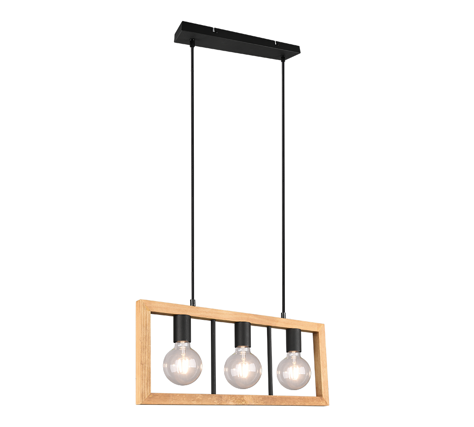 Agra pendant 3-pc E27 matt black/wood — 313800332