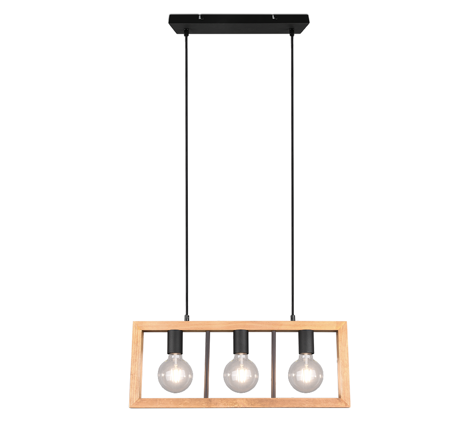 Agra pendant 3-pc E27 matt black/wood — 313800332