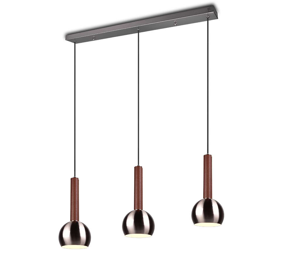 Ciliana pendant 3-pc 100 cm E27 brushed steel/brown — 316300307